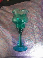 Vintage Teal Glass Hurricane