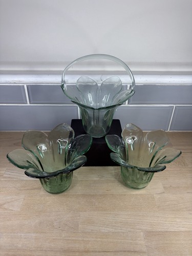 Vintage glass tulip vase green - glass,
