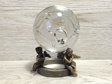 Vintage Crystal Bubbles Globe Stand On Brass Cherubs Playing Violin 5” Tall