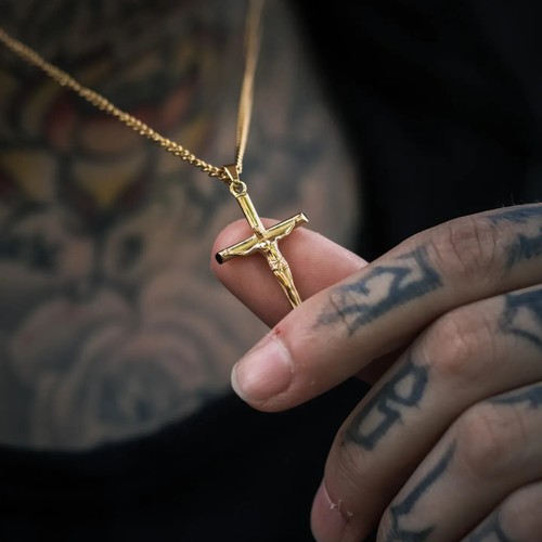 Gold crucifix pendant - gold,