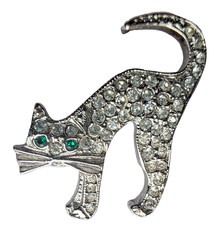 Butler & Wilson Brooch Cat Vintage Silver Colour Green Eyes Stamped Boxed