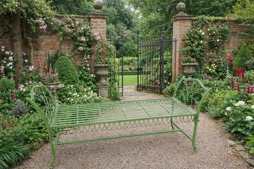 Antique green stool bench - green,