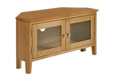Retro Oak Corner TV Stand / Media Cabinet Glazed Doors / Television Unit 42"