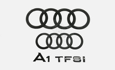 AUDI A1 TFSI SLINE GLOSS BLACK BADGE SET FRONT & REAR RINGS BOOT EMBLEM 2010-18