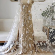 Flowers Plants Embroidery Bridal Dress Tulle Blossom Costume Gown Lace Fabric 1Y