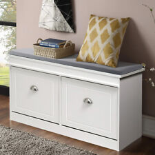 Wooden Shoe Storage Cabinet Bench 2 Flip-up Drawers Seat Cushion Shoe Bench Rack