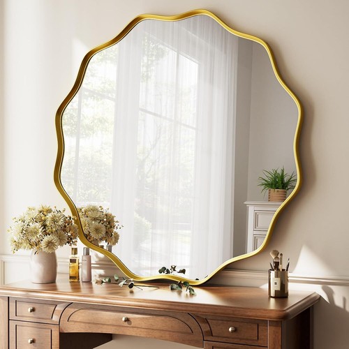Round wall mirror 90cm gold - round,