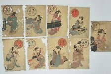 Japanese Color Woodblock Print Collection 9 Small Bijinga Original Prints 0108F8