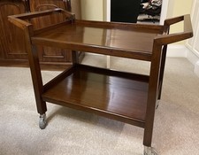 Vintage Mid Century Lacquered Teak Food Drink Serving Trolley