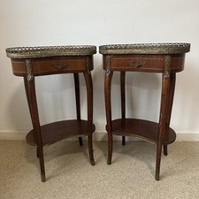 Pair Bedside Cabinets French Style Brass Galleries Drawer Shelves Two Tier