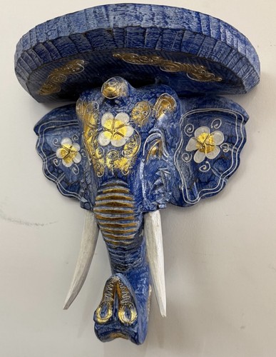 Wood elephant head wall shelf - elephant,