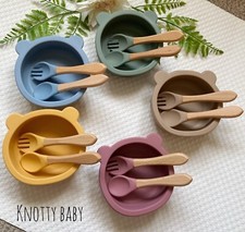 Silicone bear baby suction bowl set, personalised baby gift, christening gift