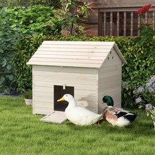 Wooden Duck House for 2-4 Ducks w/ Open Roof, Raised Base, Air Holes - Natural