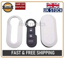 NEW WHITE 3 BUTTON KEY REMOTE Case for Fiat 500 Keyless Cover + Rubber Pad 