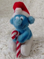 1982 Vintage Smurf Soft Plush Toy Coronet Christmas Elf  6" candy cane smurfs