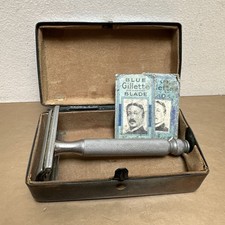 Gillette Safety Razor England w/ Metal Case & Empty Packaging 1930s-40s WW2 Era