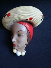 VINTAGE ORIGINAL BOSSONS "CAPRI" CERAMIC WALL MASK LADY WITH STRAW HAT