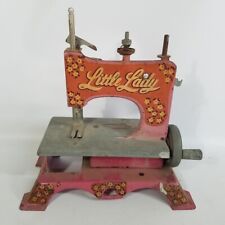 Vtg Pink Little Lady Toy Sewing Machine for Repair Hand Painted Floral 8.4" High
