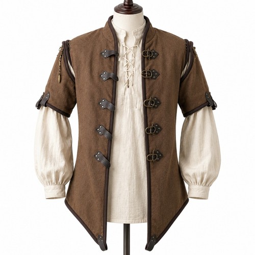 Medieval brown leather doublet - brown,
