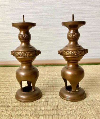 Pair japanese brass shrine - pair,