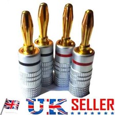 4X Professional Banana Plugs HiFi Pro Quality 24K Gold plated Black / Red UK
