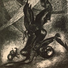 Devil Angel Fantastic Postwar illegible signed lithograph 1966