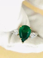 Pear Cut Lab Created Diamond Three-Stone 14K White Gold FN Art Deco Style Ring