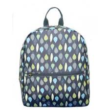 Peony® Womens Leaves Matte Oilcloth Rucksack Backpack Bag Navy Blue