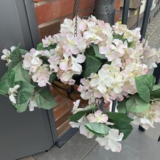 FAUX HYDRANGEAS HANGING BASKET