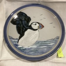 Highland Stoneware Scottish Pottery. Plate/Wall Hanging 26 cm -Puffin Design -S