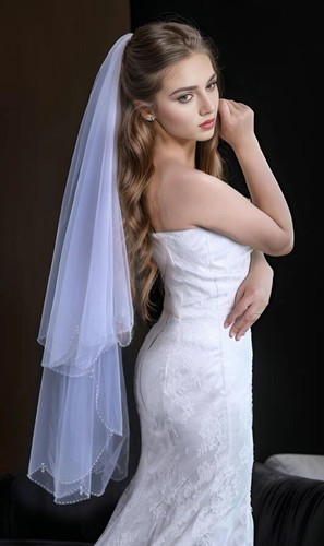 Bridal veil beaded edge - veil,