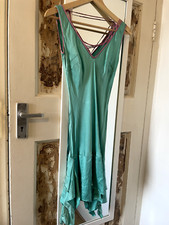 Vintage Turquoise Flapper Dress Pink Velvet Silk Backless 1920s