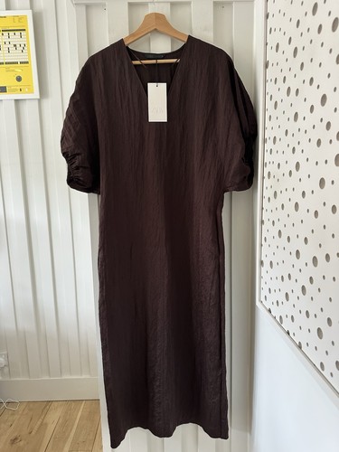 Zara brown crinkle dress - dress, puff