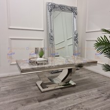 Modern Arial 130cm U Stand Chrome Coffee Table Light Grey Marble for Living Room