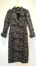 Karen Millen Floral Black Grey Wool Blend Fitted Long Line Coat Jacket UK 8 EUC