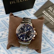 New Bulova Marine Star Chronograph Men's Watch Blue Dial 45mm/98B301