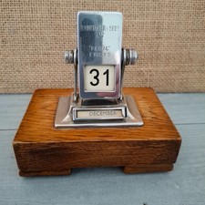 Vintage Chrome Perpetual Desk Flip Wooden base Calendar, Inscribed, VGC