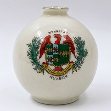 VINTAGE CLIFTON CRESTED CHINA MODEL OF BALL VASE - CRESTED FOR WYNNSTAY RUABON