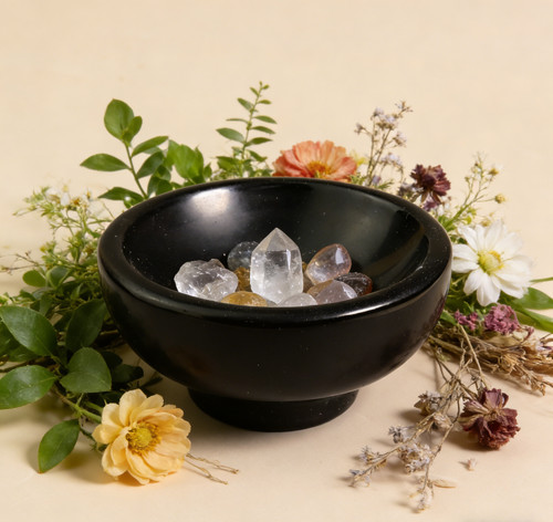 Natural black obsidian bowl - natural,