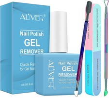 Gel Nail Polish Remover Kit 15ml Remover with 2 Scrapers & 7-Step Nail Buffer