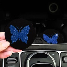 2PCS Butterflies Glitter Car Cup Holder Anti-Slip Insert Coaster Mat Accessories