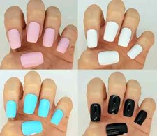 24X Medium Square False Nails. Full Cover Fake Nail Tips. Many Colours UK SELLER