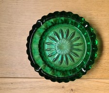 Vintage French ( Arcoroc) Emerald  Green Glass Ashtray / Trinket  Dish 6" (15cm)