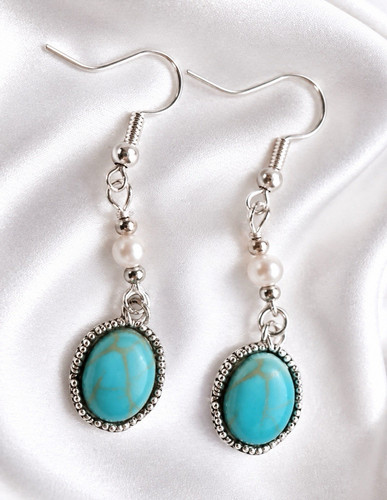 Oval turquoise pearly dangle - oval,