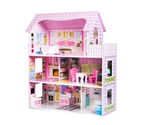 Wooden dolls house complete with 9 items of furniture
