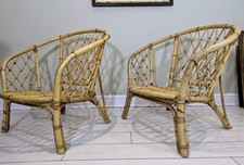 Pair Bamboo Wicker Armchairs Cane Chair Franco Albini FREE POSTAGE 