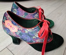 Joe Browns shoes size 5 wide green floral velvet heels lace up 38