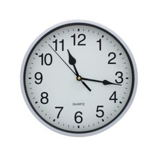 22 cm Plastic Wall clock White Silver Quartz Round Large Numbers