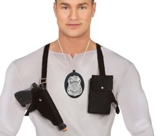 Police Set (Chain Badge & Double Shoulder Holster with Gun/Pouch) FBI Detective