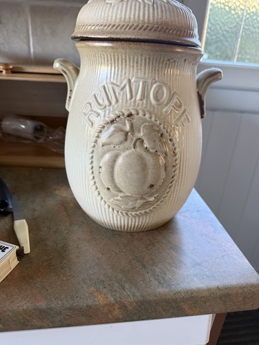 Beige ceramic rumtopf - jar, with